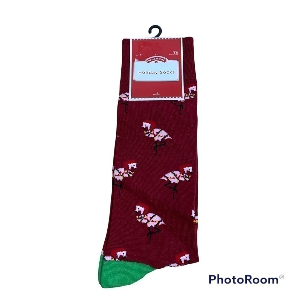 Santa Flamingo Christmas Dress Socks Mens 6-12 NWT